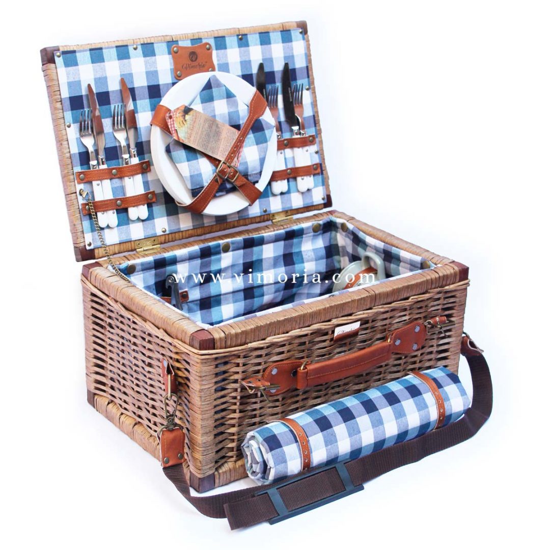 Cestino Picnic In Vimini K12-027-SDGW - Con 2 Coperchi E Fodera Lavabile
